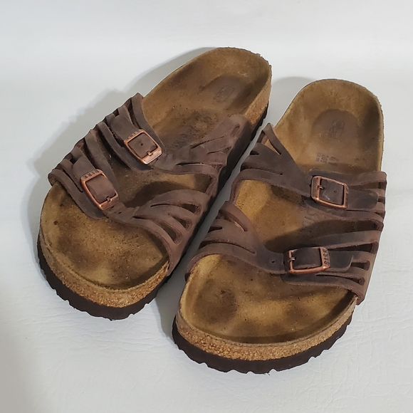 Birkenstock Shoes - Birkenstock Dark Brown Leather Footbed Sandals
